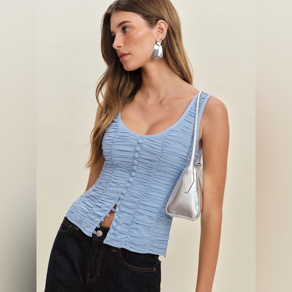 NEW Reformation Archer Top Ice Water Light Blue | US 4 UK 8 - Picture 2 of 11